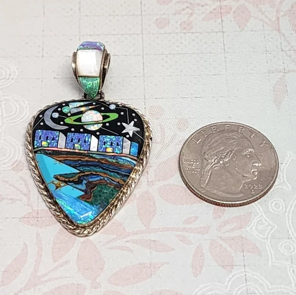 Sheryl Martinez Navajo Micro Inlay and Sterling Cosmic Pendant - Picture 5 of 5
